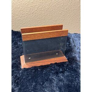 Vintage Wood & Acrylic Desk Organizer For Letters Or Files/ Napkins Holder